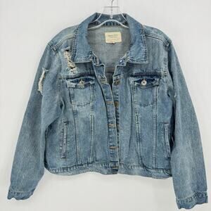 Brave Soul Denim Studio Distressed Cropped  Blue Jean Jacket Women large